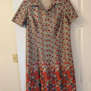 Vintage 70s Floral Pleated Hem Tie Neck Collared Shirt Dress Size S/M Multicolor